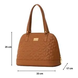 Bolso de Mano para Mujer Fana Aubrey M3755 Color Camel con Patrón Geométrico, Bolso de Hombro de Lujo con Forma de Bowling para Uso Diario Informal - Product Image 3