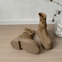 Bottines à plateforme pour femmes, avec boucle, semelle épaisse, en daim, style décontracté, pliables, bottes de motard, 2 couleurs
