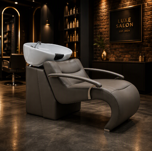 Salon Shampoo <b>Chair</b> PU Leather <b>Reclining</b> Backwash with Ceramic Bowl Spa Hair Wash Station <b>Footstool</b> 6 Colors OEM - Product Image 4