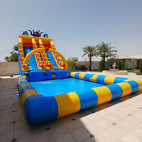 Toboggan aquatique gonflable commercial, combo parc aquatique poulpe, château gonflable et toboggan humide et sec