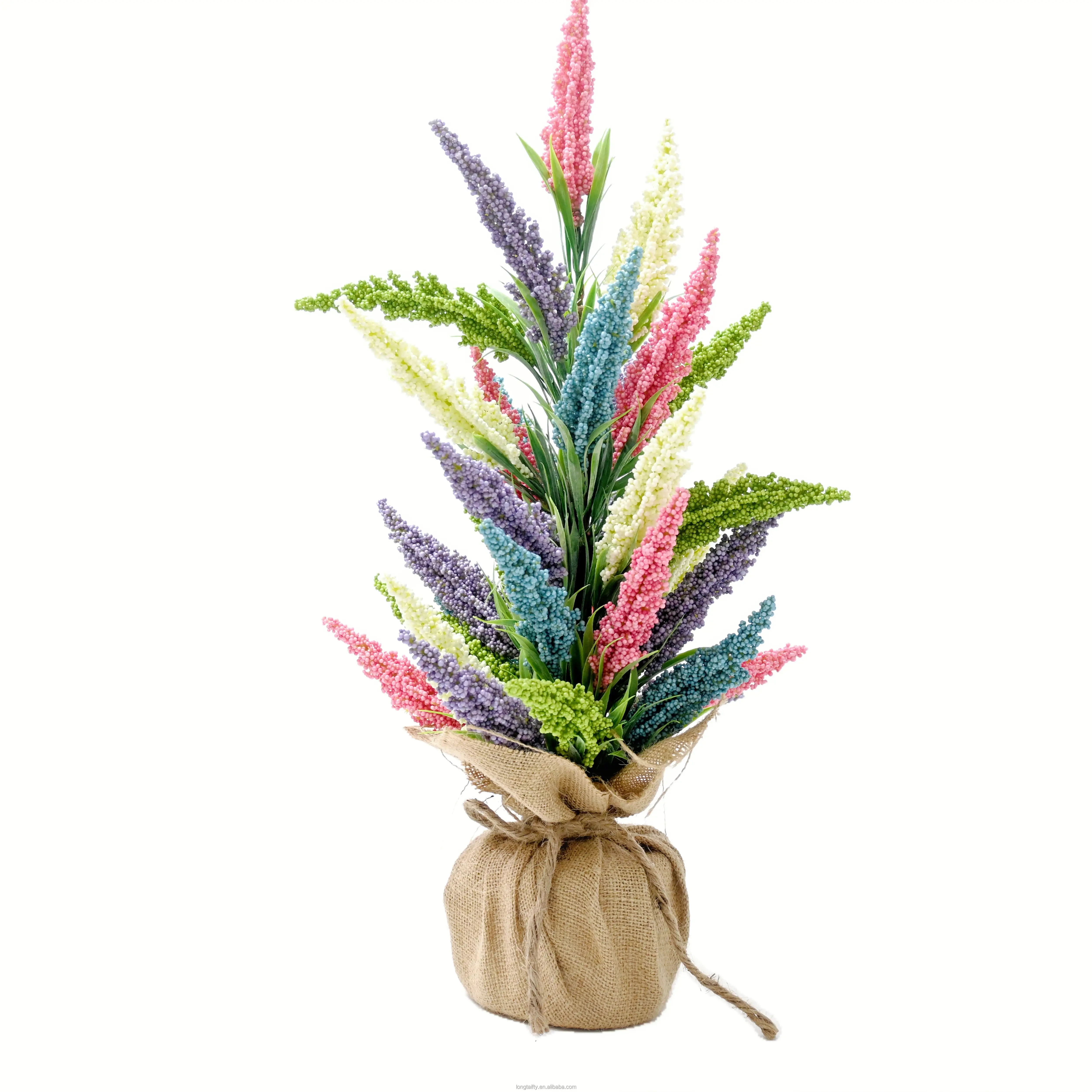 20 Inch Colored Lavender Mini Tree with Burlap Basin Artificial Wheat Ears Pastoral Home Decor