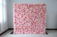 Toile de fond murale à fleurs M06 8ft x 8ft 3D panneau de fleurs en soie artificielle rose vif pivoine hortensia fleur mur pour décoration de mariage