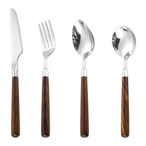 Ensemble de couteau, fourchette et cuillère en acier inoxydable A29 304 avec manche en bois de noyer, vaisselle occidentale durable, ensemble de quatre pièces - Product Image 5