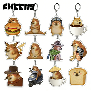 Cheems จี้ฮู้ดสำหรับขับขี่สีแดงตัวเล็กน่ารักสุดสร้างสรรค์ | พวงกุญแจรูปตัว D-Ring แบบอะคริลิคยืดหยุ่น | ตัวอักษรดีไซน์สุนัข Chai Red Akita - Product Image 1