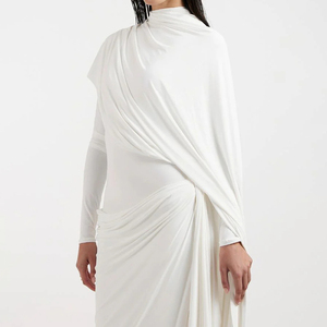 ZYHT 73662 <span class=keywords><strong>Abito</strong></span> Tradizionale Abaya <span class=keywords><strong>Bianco</strong></span> Asimmetrico con Maniche Lunghe Drappeggiate, Vestito Modesto per Donne Musulmane - Product Image 3