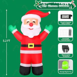 COMIN Inflables navideños de 5,2 pies de altura para exteriores e interiores, decoraciones para césped y jardín, Papá Noel con LED incorporados - Product Image 1