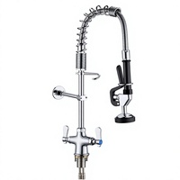 Robinet de cuisine commercial en laiton de 8 pouces avec douchette de pré-évier, écologique, style ferme industrielle, pour extérieur, hôtel et hôpital