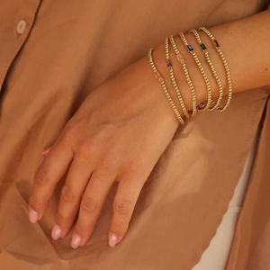 Custom Charm <b>Beaded</b> Bracelets Dainty Elastic Adjustable 18K Gold Plated 925 Sterling <b>Silver</b> Birthstone Gift Women's - Product Image 5