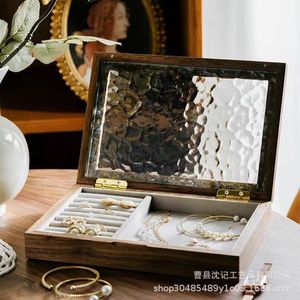 <b>Vintage</b> Solid Wood Jewelry <b>Box</b> Rectangle Embossed Mirror Lid Storage Organizer For Earrings Necklaces Bracelets - Product Image 3