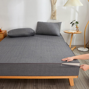 Drap-<span class=keywords><strong>housse</strong></span> uni 100 % coton avec taies d'oreiller, couverture intégrale 6 faces avec fermeture éclair - Product Image 1
