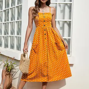 A-line fashion Women Causal Dress Dot pattern with pocket decoration designs New Fashion with good price