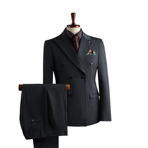 ชุดสูทธุรกิจผู้ชายทรงเข้ารูปแบบกระดุมสองแถว ดีไซน์หรูหรา ผ้าวอร์สเต็ด คุณสมบัติป้องกันการหดตัวและป้องกันรอยยับ - Product Image 1