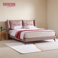Lit plateforme robuste LOONGFUNG avec tête de lit en cuir véritable de qualité supérieure, cadre à lattes en bois de pin anti-affaissement pour chambre à coucher