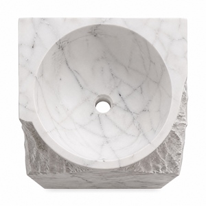 Poulars - Lavabo de Pedestal de Piedra Natural de Lujo, Fabricado a Mano, Lavabo de Mármol Arabescato Corchia - Product Image 4