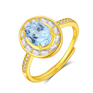 Anillos de Cristal con Corte Ovalado de 6*8mm, Engastados en Bisel, Piedra Natural, Plata de Ley 925, Chapados en Oro, Joyería de Alta Calidad - Product Image 1