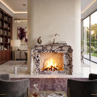Ensemble de cheminée en marbre Calacatta Viola de style luxueux et naturel pour villa, salon, hôtel, décoration intérieure
