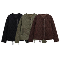 Manteau d'hiver chic pour femme TKS, nouvelle collection automne-hiver, décontracté, col rond, épais, à manches longues, fermeture éclair rétro
