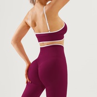 Ensemble de tenue de yoga pour femmes en Spandex/Nylon, taille élastique, anti-transpiration, color-block, soutien-gorge de sport taille haute et pantalon de yoga, deux pièces