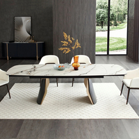 Table de salle à manger moderne et contemporaine, durable, avec plateau en pierre frittée, pieds métalliques rétractables et extensibles, 6 places