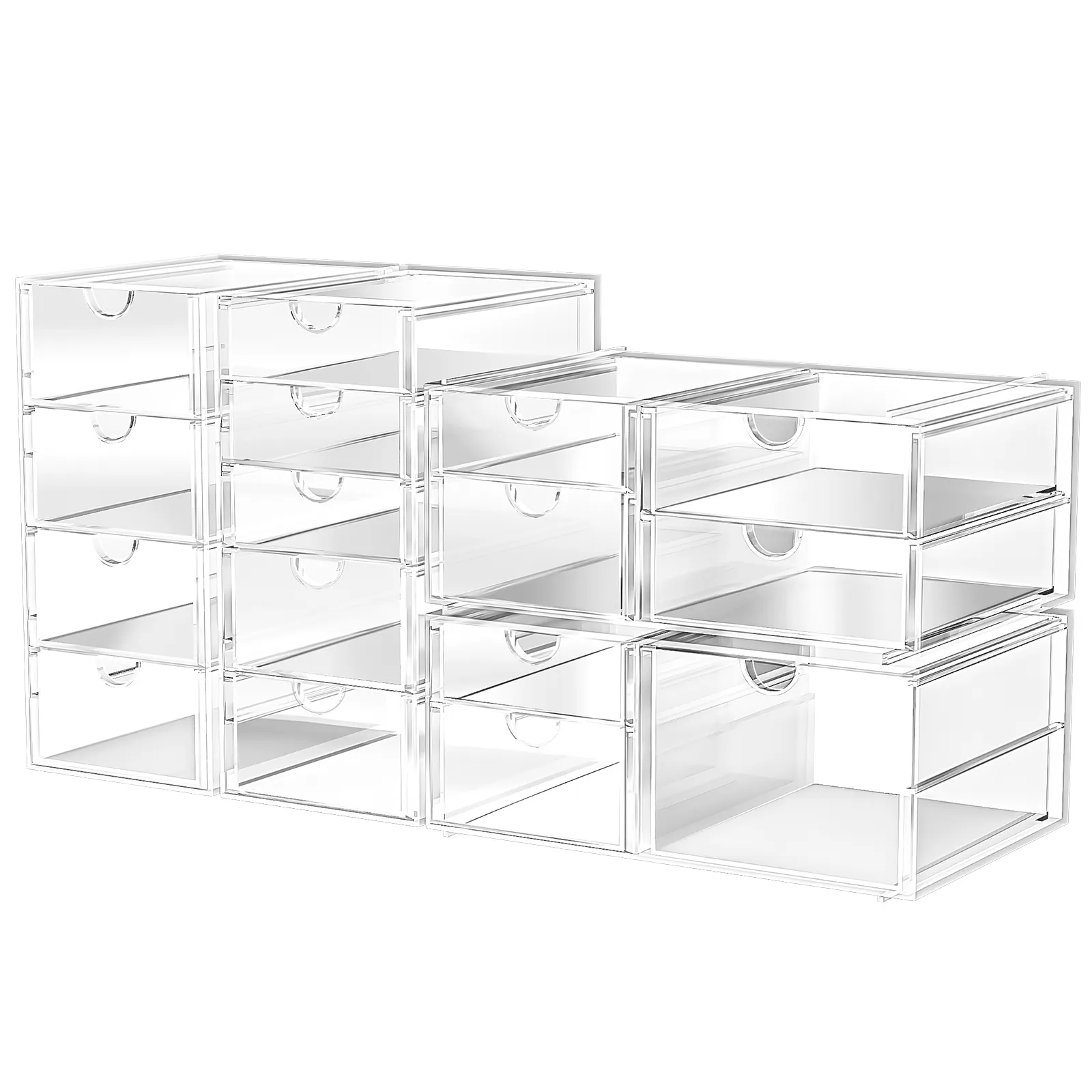 WALUE Modern 17-drawers Rectangle Transparent Clear Acrylic Plastic Eco-Friendly Desk Organizer Office Stationery Storage
