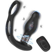 Masseur de prostate rotatif sans fil en silicone avec télécommande, plug anal dilatateur, anneau de compression pour hommes