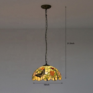 LongHuiJing Tiffany Style Butterfly Pendant Lights Stained Glass Lampshade Light 16" Shade Handcrafted Lamp - Product Image 3