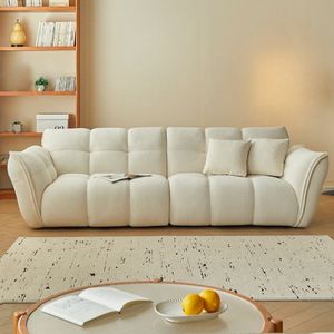 Ensemble de canapés inclinables confortables en velours de mouton, motif pétale de lys crème français, pour petit appartement, salon - Product Image 1