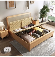 Base de lit double Queen Size pliable et réglable en hauteur, en bois de chêne massif sculpté à la main, style nordique Rosegia 2025