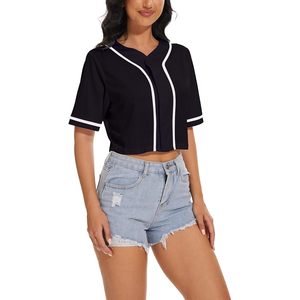 Women's <b>Crop</b> <b>Top</b> Baseball Jersey V-Neck Short Sleeve Button Down Softball Shirt Regular Fit Breathable Summer <b>Top</b> - Product Image 2