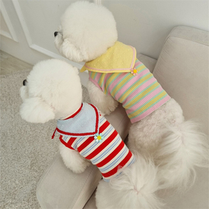 Pakaian anjing baru musim semi dan musim panas rompi anjing bergaris merah dan biru + celemek - Product Image 3