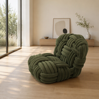 Fauteuil de loisirs ergonomique en tissu tubulaire noué tissé à la main, écologique et durable, avec rembourrage en éponge douce pour salon et maison
