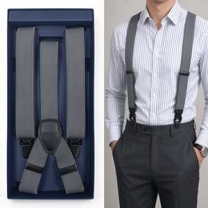 Tirantes Grises con Diseño en X de 2.5 cm de Ancho, Hebillas de Aleación, Poliéster y Algodón, Accesorio Formal para Hombre - Product Image 2