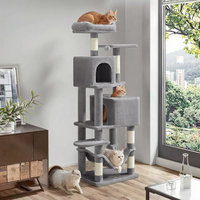 Arbre à chat moderne de 61 pouces en peluche à plusieurs niveaux Condo pour chat 5 poteaux à gratter 2 perchoirs 2 grottes Hamac Tour de chat d'intérieur pour bois