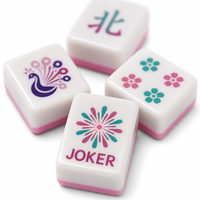 160 Ubin Melamin Set Mahjong Modern Amerika Tema Bunga Pastel 30x22x14mm Peacock Bamboo Joker Pink OEM Custom