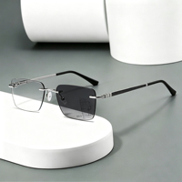 Lunettes de lecture multifocales photochromiques sans monture pour hommes, carrées, UV400, anti-lumière bleue, style professionnel et tendance