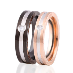 European American Style Minimalist Diamond <b>Ring</b> 5mm 4mm Two Tone Black Gold Engraved <b>Couple</b> <b>Rings</b> Valentine Gift For Women - Product Image 5