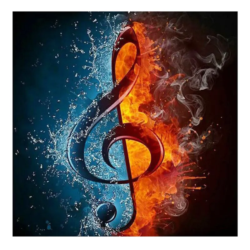 The Music Note In The Intersection Of Fire And Water Diy Diamond Painting Modern Wall Decor Diamond Embroidery Full Drill