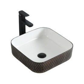 Lavabo de Cerámica Cuadrado Negro Ouni, Lavabo Artístico con Acabado Brillante y Texturizado para Encimera - Product Image 5