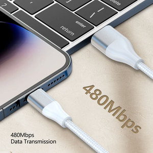 Cavo USB 2.<span class=keywords><strong>0</strong></span> <span class=keywords><strong>a</strong></span> USB-C in Alluminio Premium, 5V 3A, Alta Velocità 480Mbps, Cavo di Ricarica Intrecciato in Cotone - Product Image 5