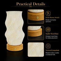 Lampe de chevet imprimée en 3D en PLA biodégradable, base en bois massif, rechargeable par USB, LED à intensité variable, lumière d'ambiance nocturne, lampe d'appoint