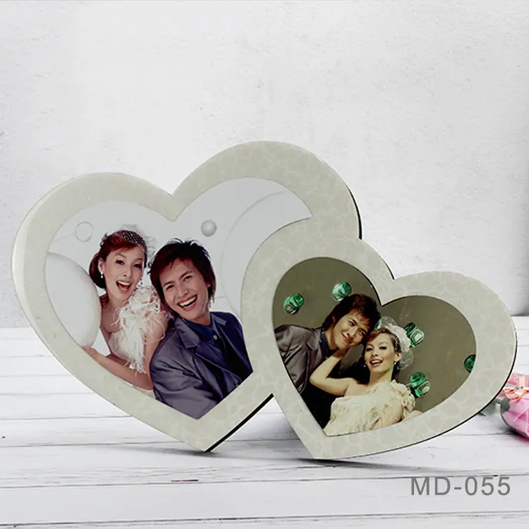 High Quality Sublimation Double Heart Shaped MDF Globulite Wedding Picture Frame