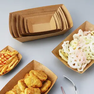 Kraft Paper Food Boat Disposable Serving Basket Tray for French Fries Snack Hot Dog Taco BBQ Popcorn Party Picnic Wedding Party