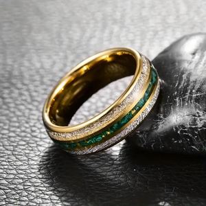 Antique <b>Rings</b> Gold Plated 8mm Non Fade Engagement <b>Tungsten</b> Kaining X197 Trendy <b>Men</b> Finger Band - Product Image 2