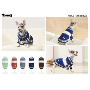 Suéter tipo cárdigan con cremallera para mascotas, abrigo de punto cálido para perros pequeños, diseño a rayas azules - Product Image 1
