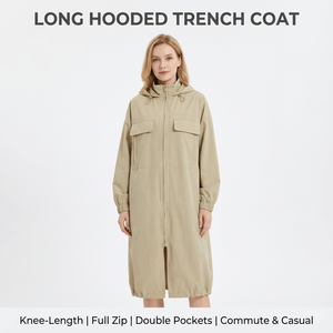 Abrigo Largo con Capucha para <span class=keywords><strong>Mujer</strong></span>, Largo hasta la Rodilla, Dos Bolsillos Grandes, Dobladillo, Cierre Completo con Cremallera, Ropa de Abrigo Informal para Viajar al Trabajo - Product Image 4