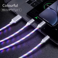 Cargador de Teléfono 3 en 1 de Alta Velocidad con Luz Fluida Brillante, Cable de Datos USB de Carga Rápida de Tendencia