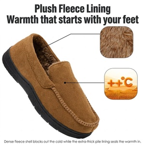 <span class=keywords><strong>Chaussons</strong></span> <span class=keywords><strong>mocassins</strong></span> décontractés pour hommes en daim chaud doublés de polaire, à bout fermé, thermiques, avec semelle épaisse et coussinée antidérapante en TPR, pour intérieur et extérieur - Product Image 4