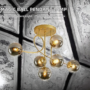 Lámpara Colgante LED Nórdica Creativa con Bola Mágica, Altura Ajustable, Geométrica, para Comedor, Cristal Ahumado Gris, Estilo Lujoso - Product Image 2