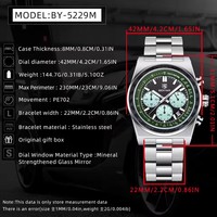 BENYAR 5229 Luxus Herren Sport Chronograph Quarz Armbanduhr Kohlefaser-Lünette 42MM Edelstahl Leuchtend Kalender Herren Armbanduhr