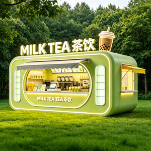 Quiosco Moderno de Té con Leche Verde, Diseño de Contenedor Rectangular, Estilo de Diseño de Puesto de Venta - Product Image 1